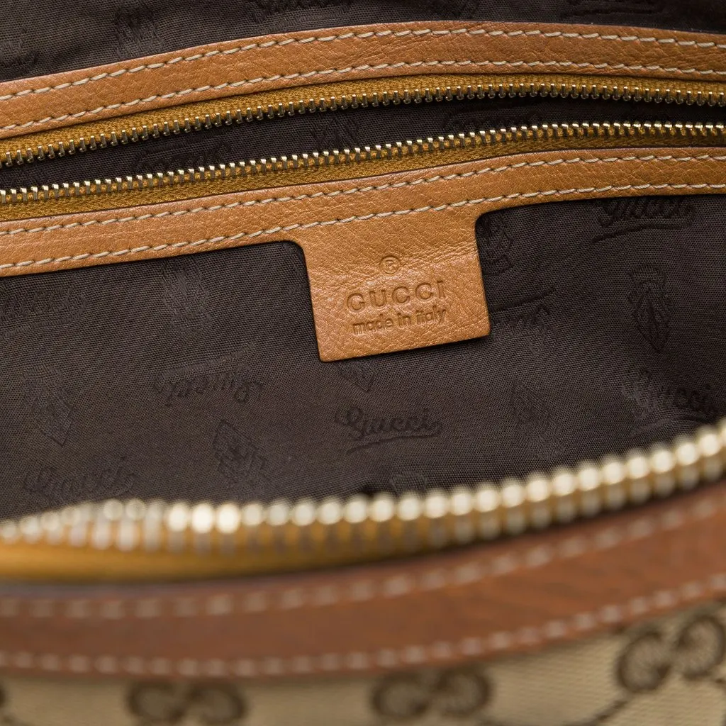 Gucci Medium GG Canvas Charm Satchel Beige Canvas Good - Box View