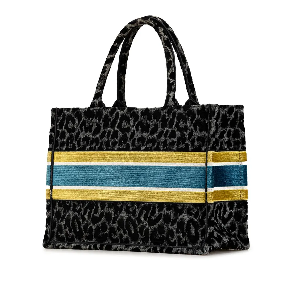 Dior Mizza Medium Embroidered Canvas Leopard Book Tote Black Canvas Very good - Back View