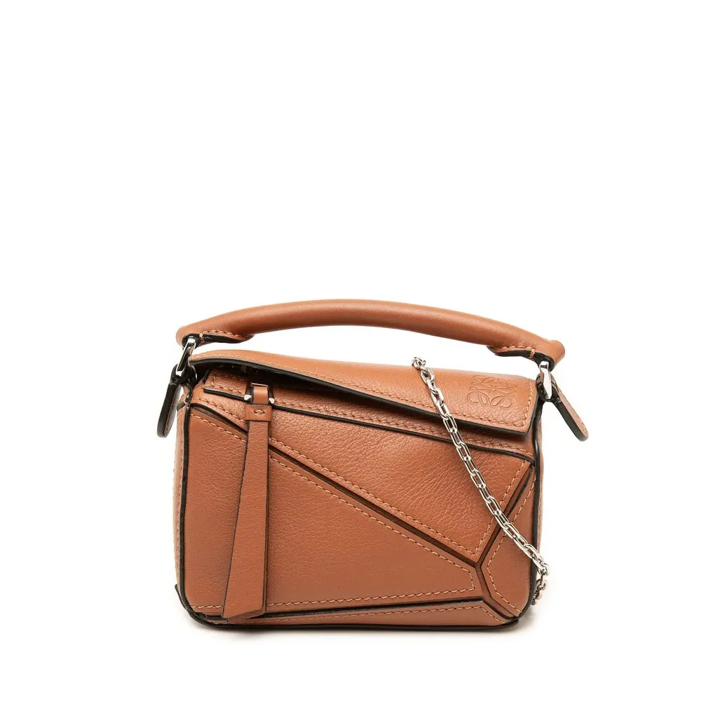 Loewe Nano Calfskin Puzzle Satchel Brown Leather Very good - Front View