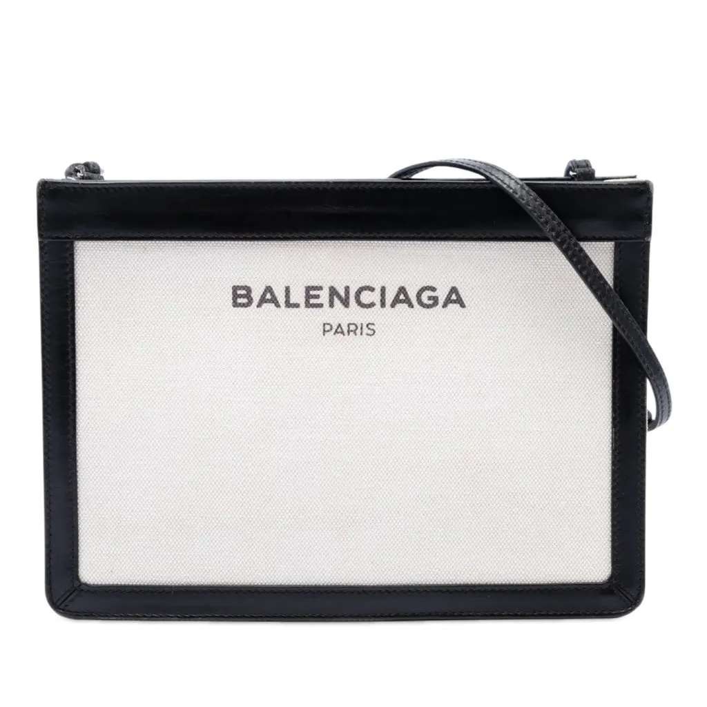 Balenciaga Canvas Navy Pochette Crossbody Brown Canvas Very good - Front View