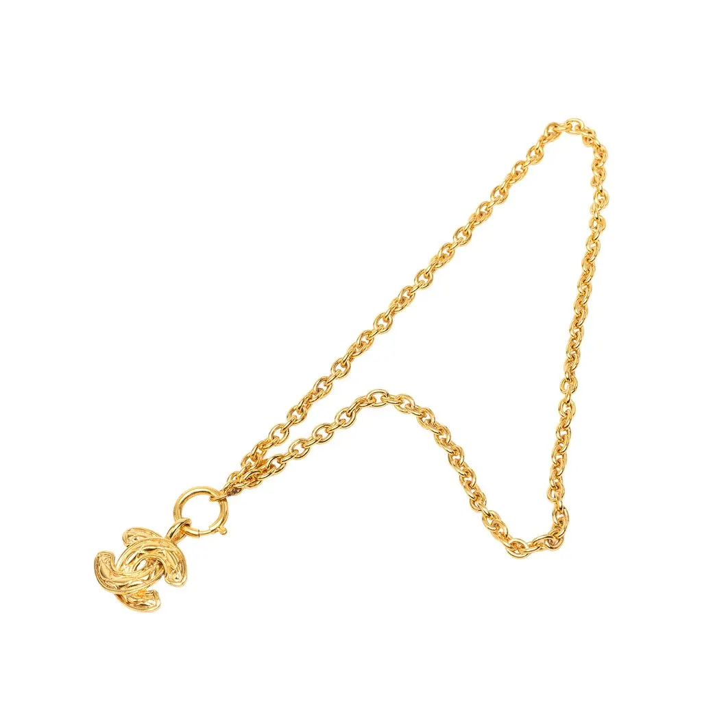 Chanel CC Gold Plated Quilted Pendant Necklace Gold Metal Very good - Front View