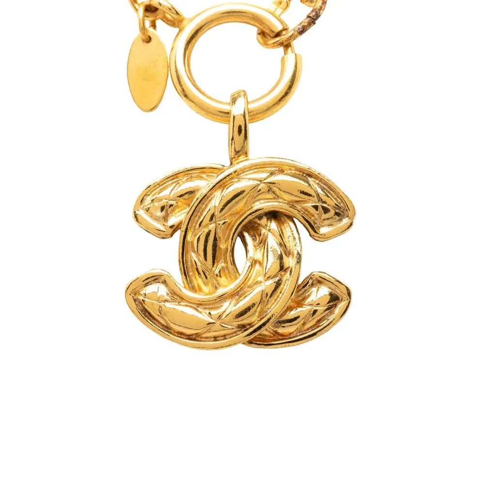 Chanel CC Gold Plated Quilted Pendant Necklace Gold Metal Very good - Back View
