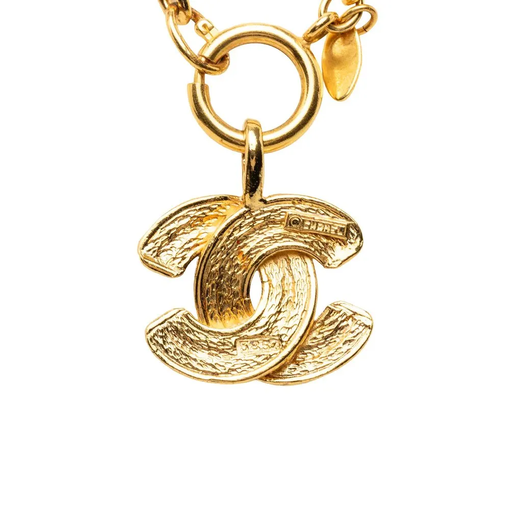 Chanel CC Gold Plated Quilted Pendant Necklace Gold Metal Very good - Inside View