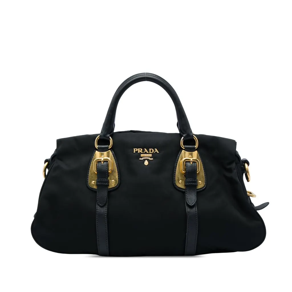 Prada Soft Calf Trimmed Tessuto Satchel