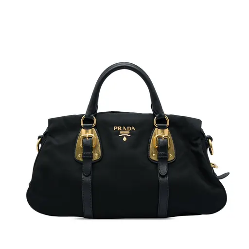 Prada Soft Calf Trimmed Tessuto Satchel
