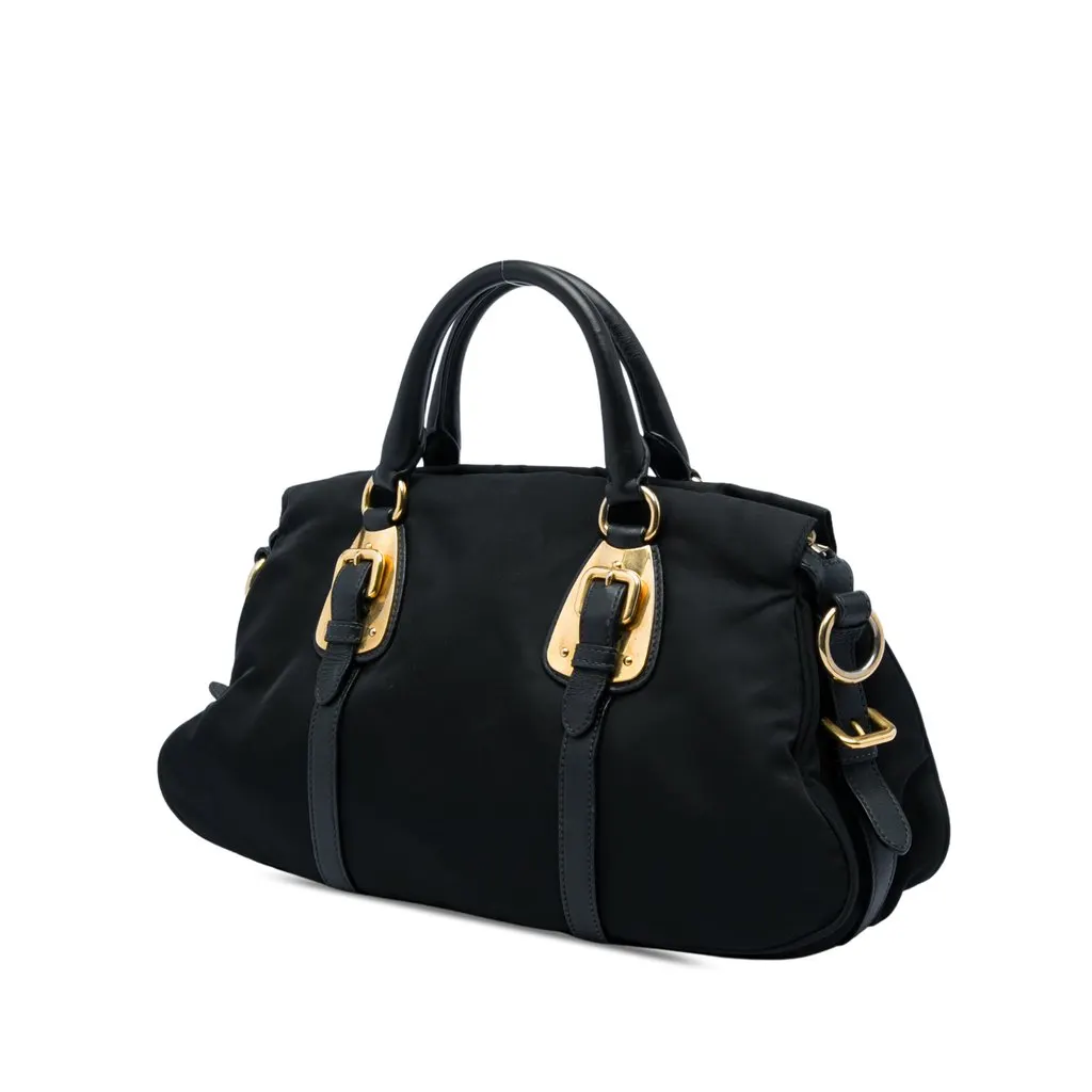 Prada Soft Calf Trimmed Tessuto Satchel Black Polyamide Very good - Back View