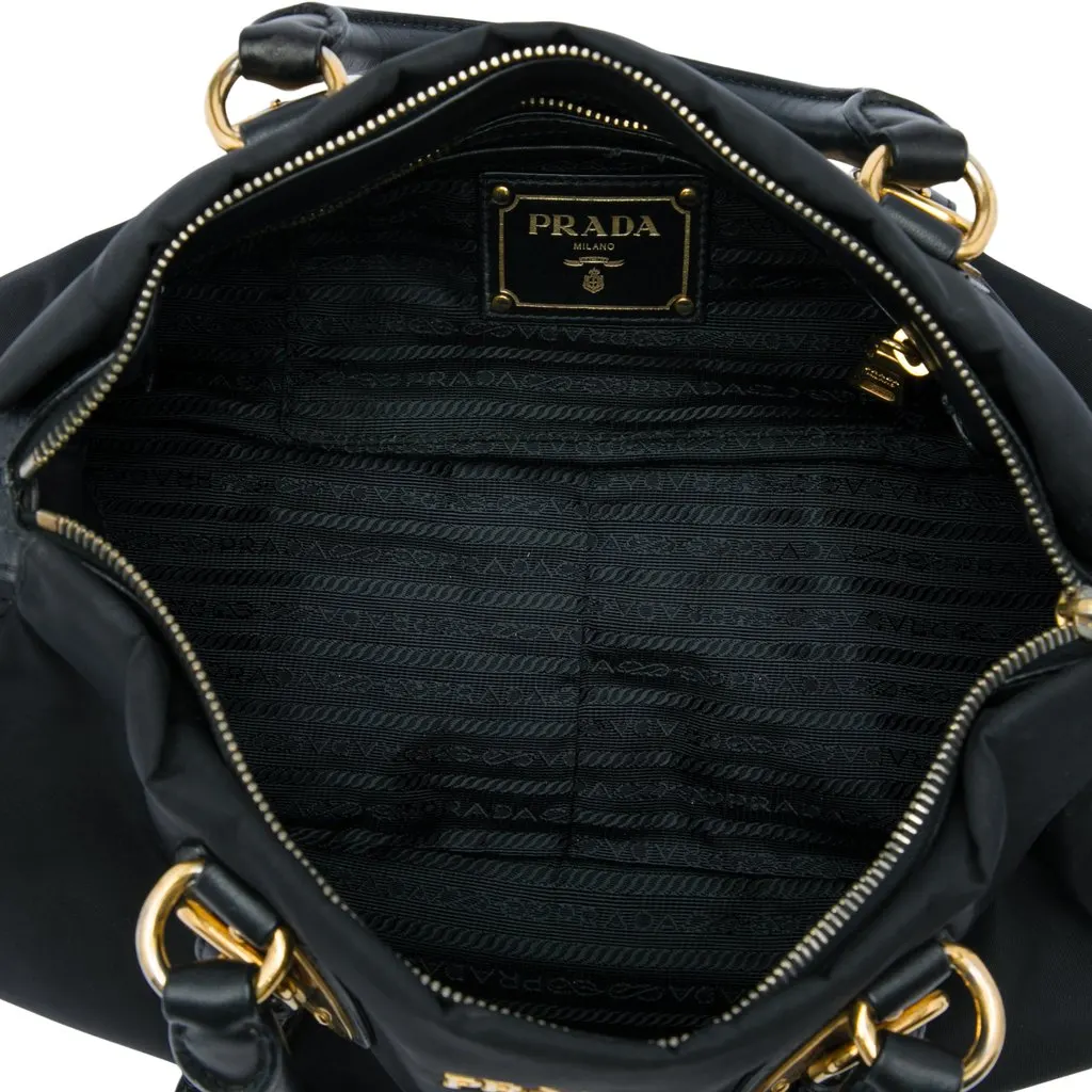 Prada Soft Calf Trimmed Tessuto Satchel Black Polyamide Very good - Model View