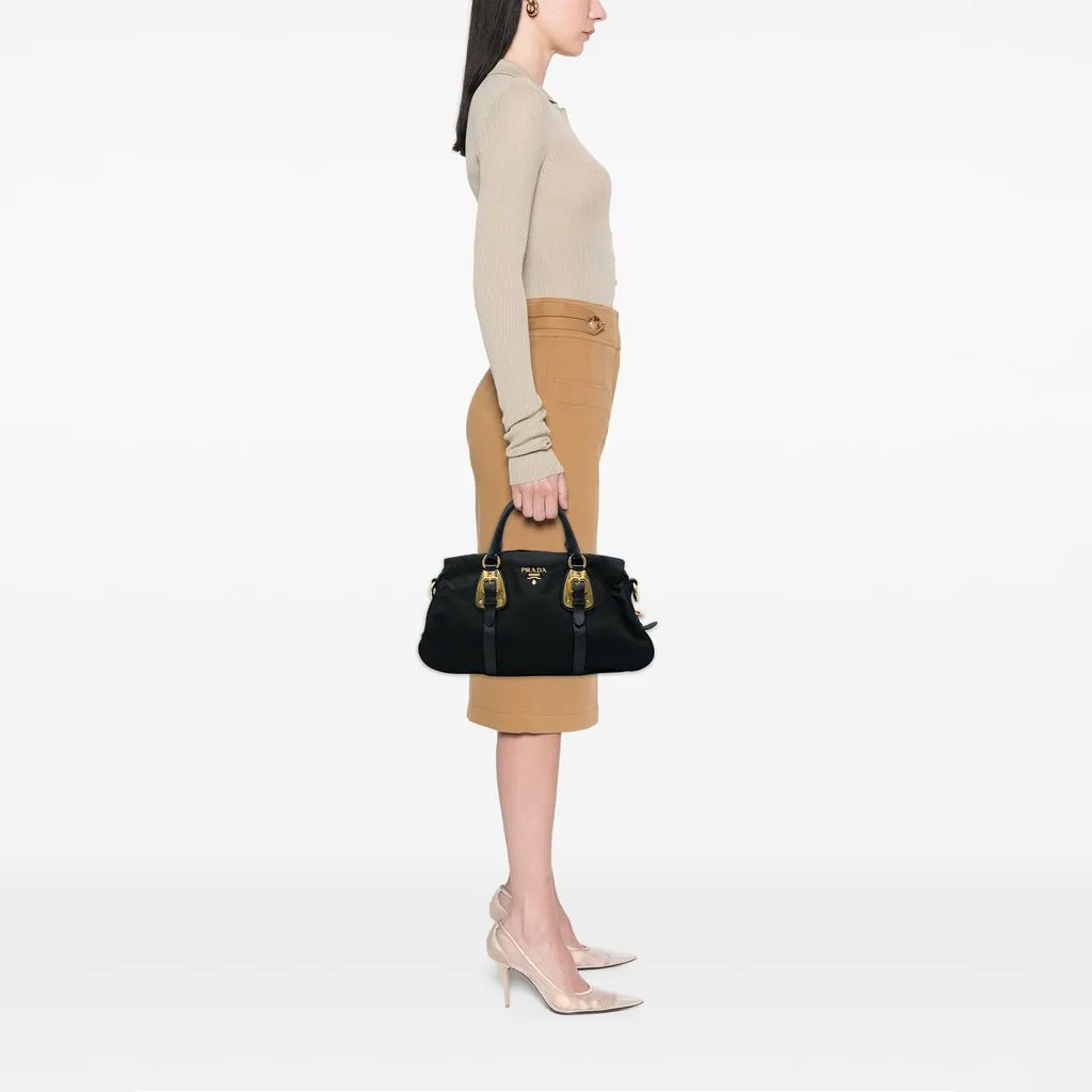 Prada Soft Calf Trimmed Tessuto Satchel Black Polyamide Very good - Box View