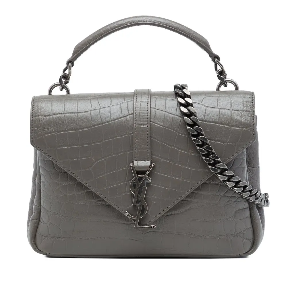 Saint Laurent Medium Croc Embossed Leather Monogram College Satchel MultiColor Leather Good - Front View