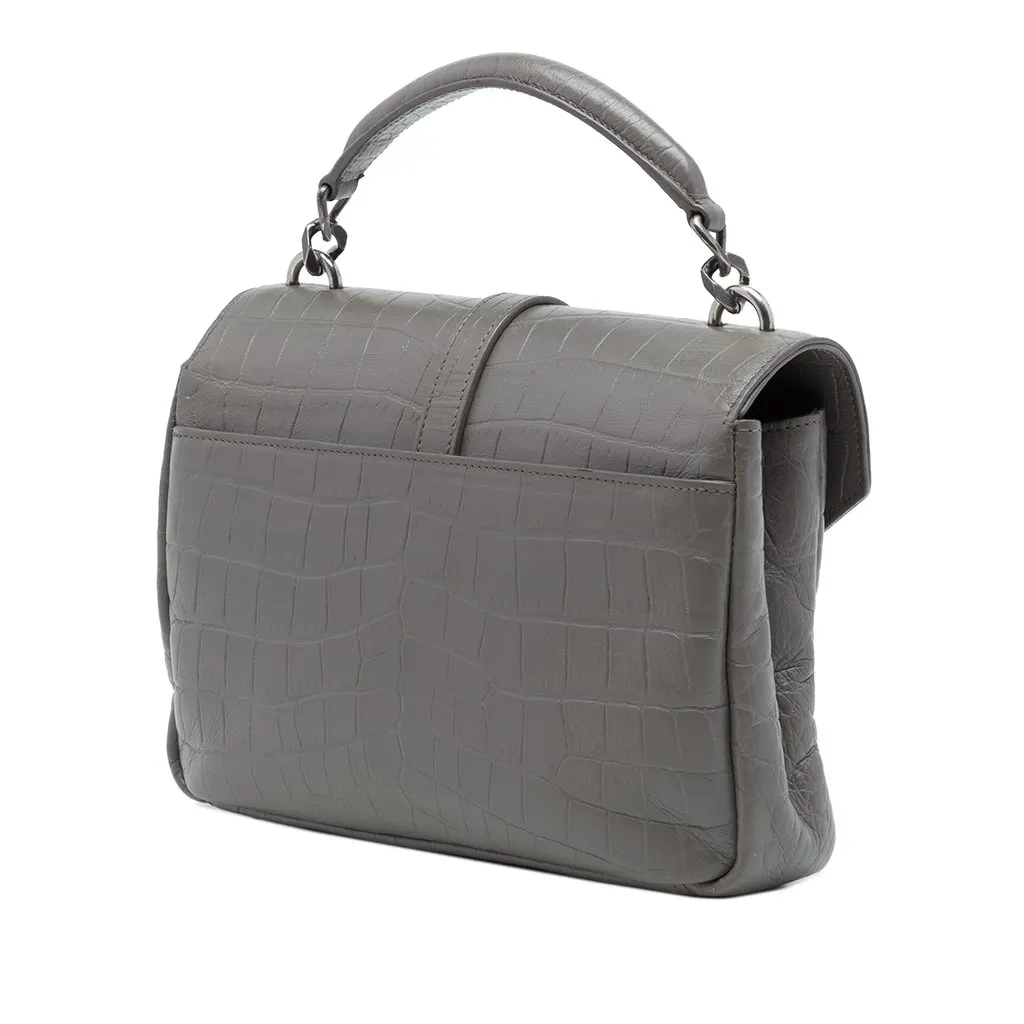 Saint Laurent Medium Croc Embossed Leather Monogram College Satchel MultiColor Leather Good - Back View
