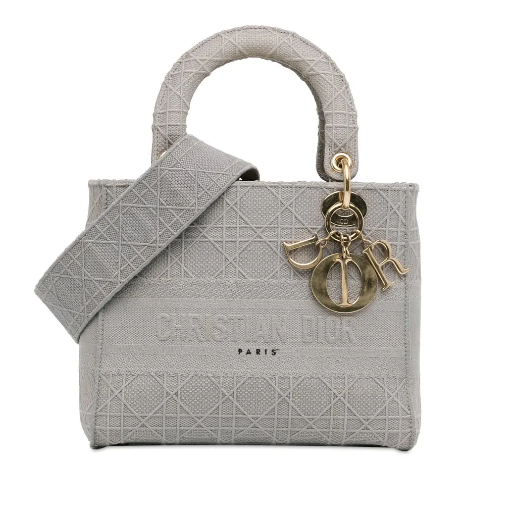 Dior Medium Canvas Cannage Lady D Lite Grey Very good - Front View