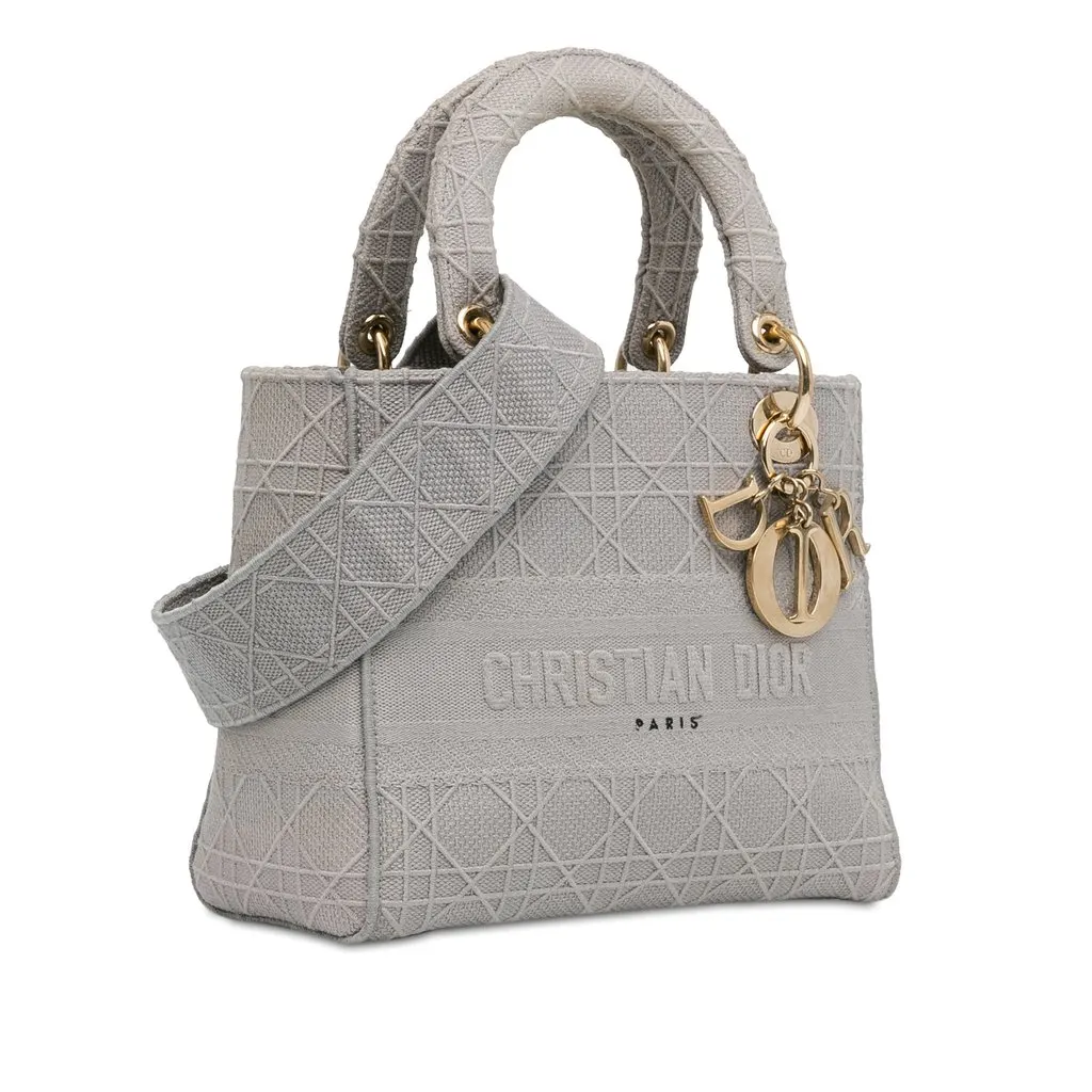 Dior Medium Canvas Cannage Lady D Lite Grey Very good - Back View