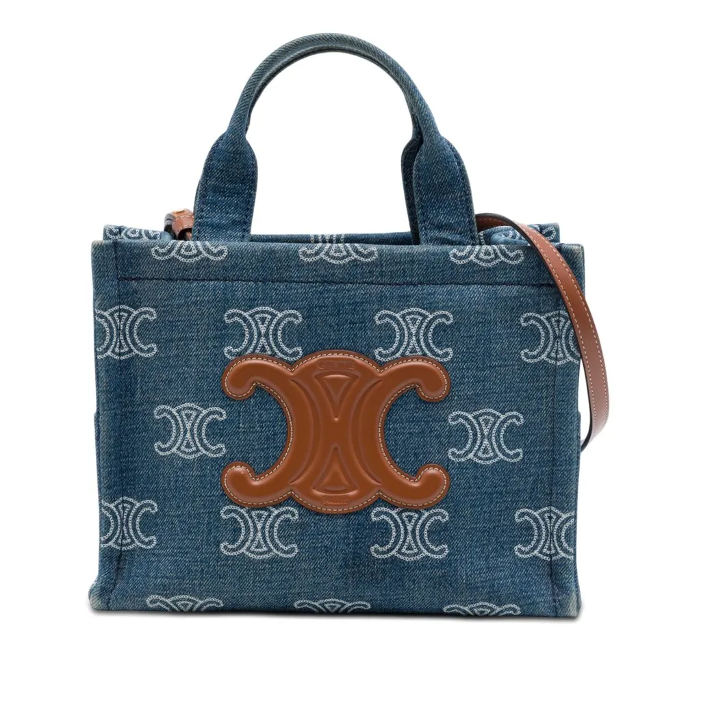 Celine Small Denim Triomphe Cabas Thais Tote Blue Very good - Front View