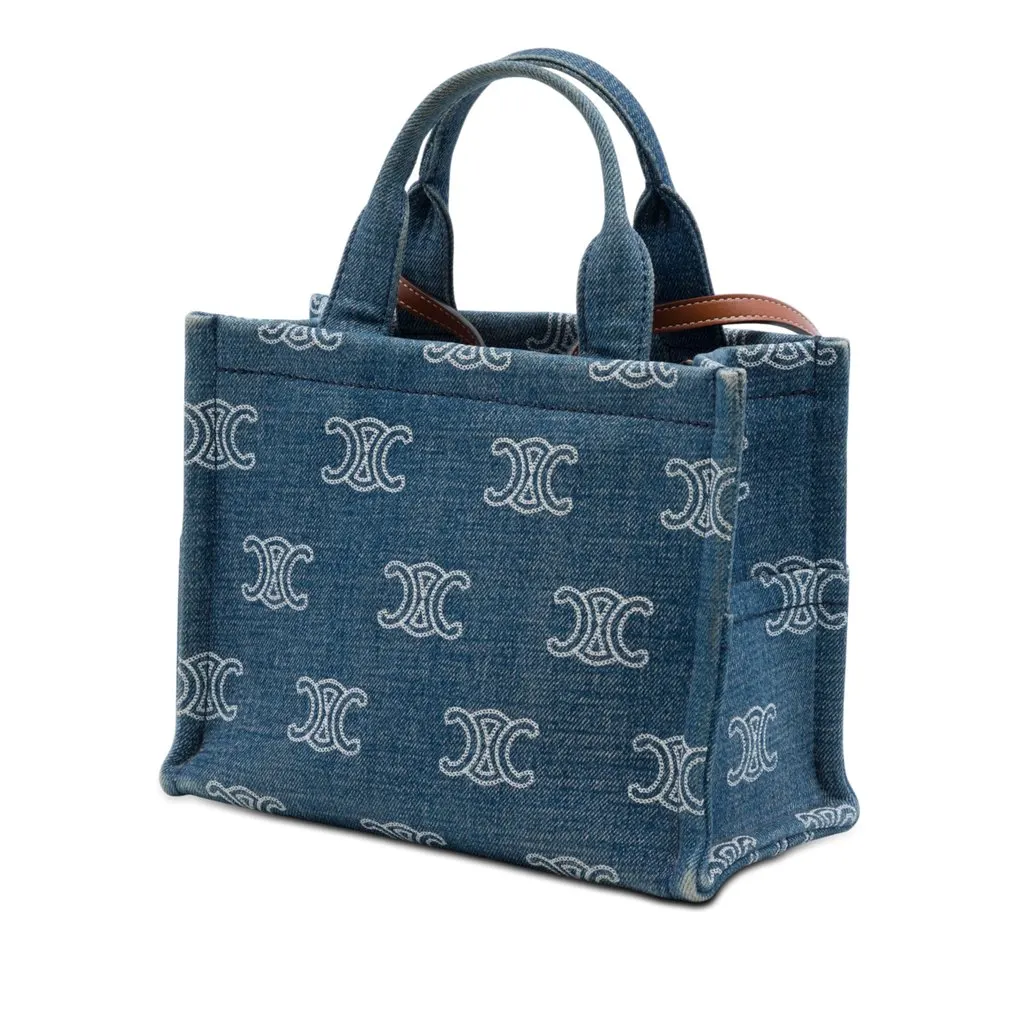 Celine Small Denim Triomphe Cabas Thais Tote Blue Very good - Back View