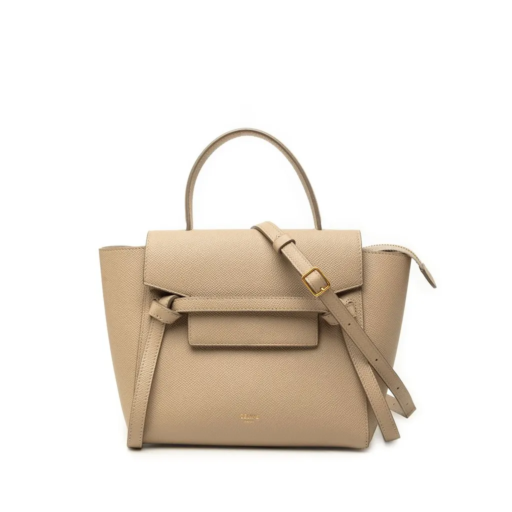 Celine Nano Grained Calfskin Belt Bag Beige Leather Very good - Front View