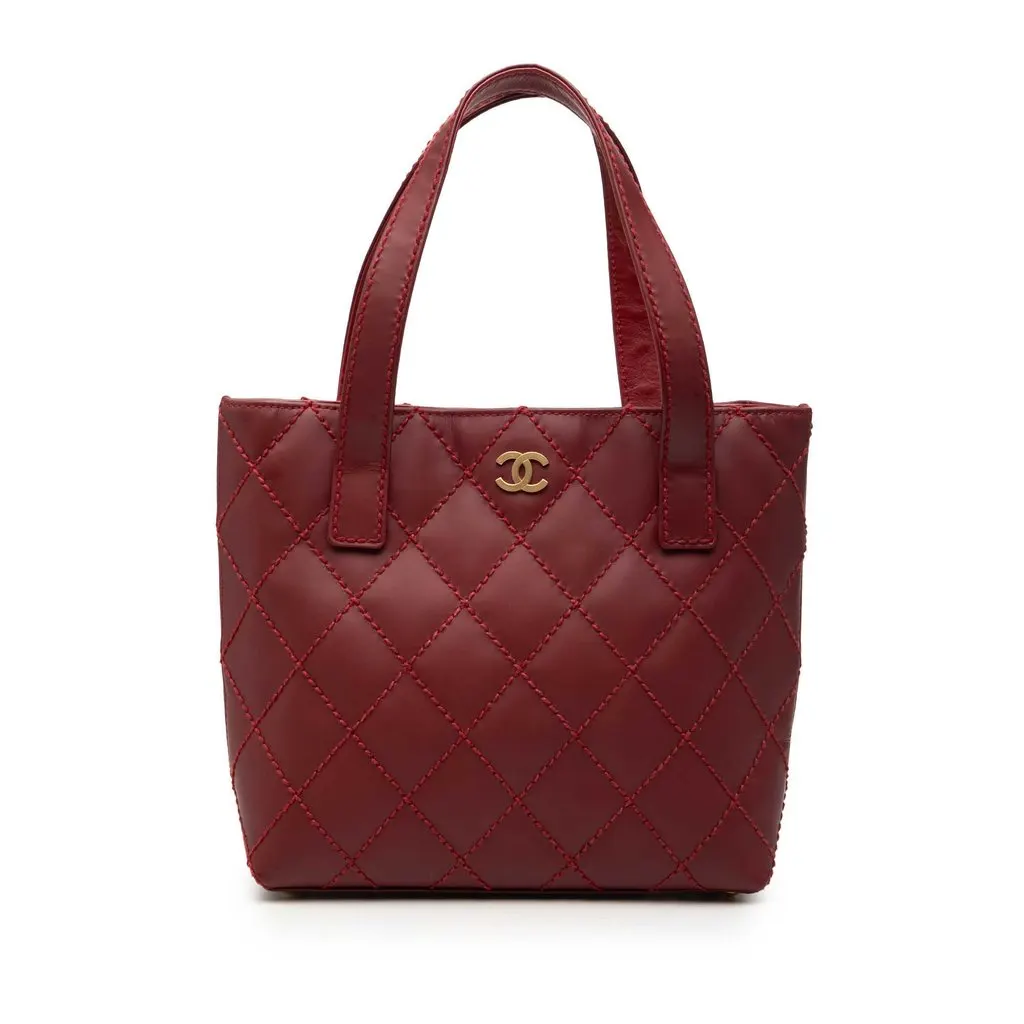 Chanel Small CC Calfskin Surpique Tote Red Leather Good - Front View