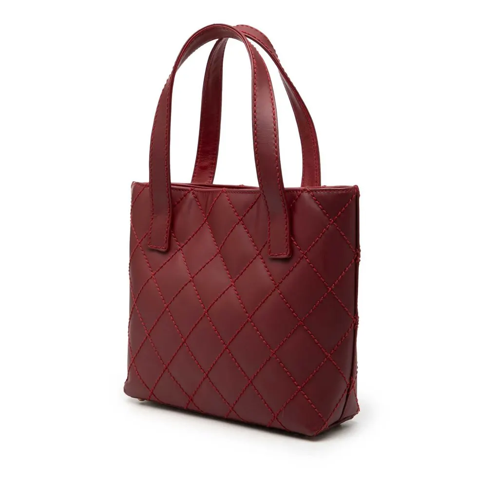 Chanel Small CC Calfskin Surpique Tote Red Leather Good - Back View