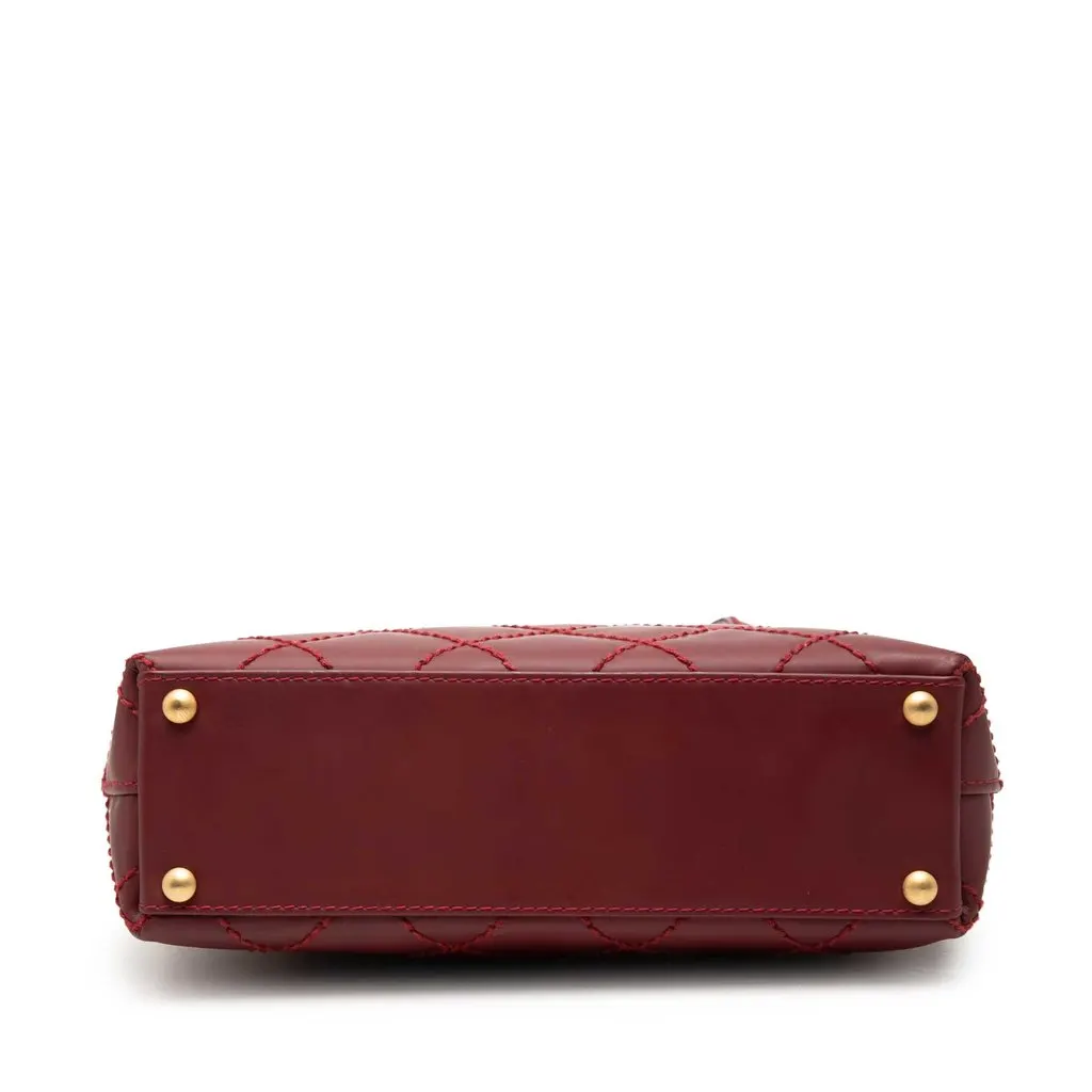 Chanel Small CC Calfskin Surpique Tote Red Leather Good - Inside View