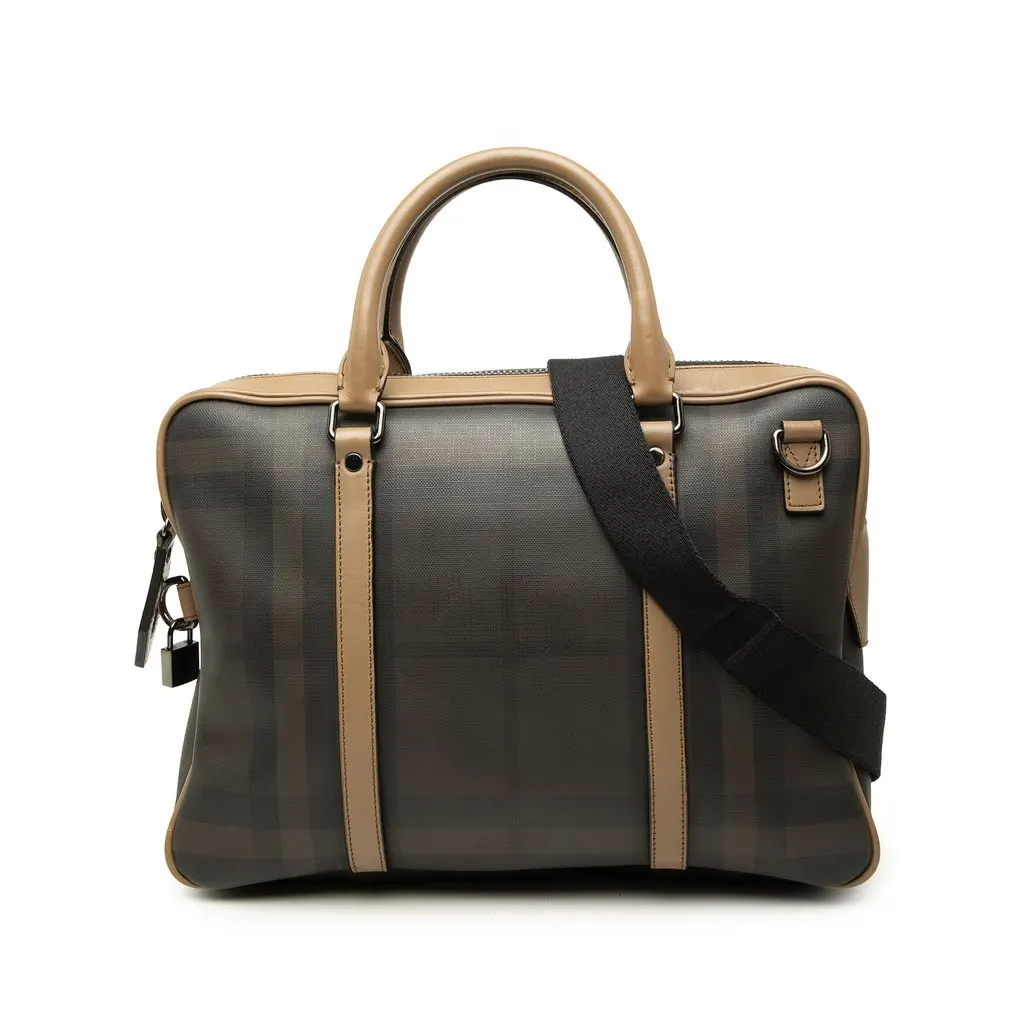 Burberry Smoke Check Coated Canvas Clinton Business Bag MultiColor Very good - Front View