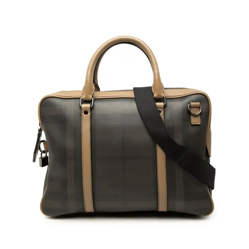 Burberry Smoke Check Coated Canvas Clinton Business Bag