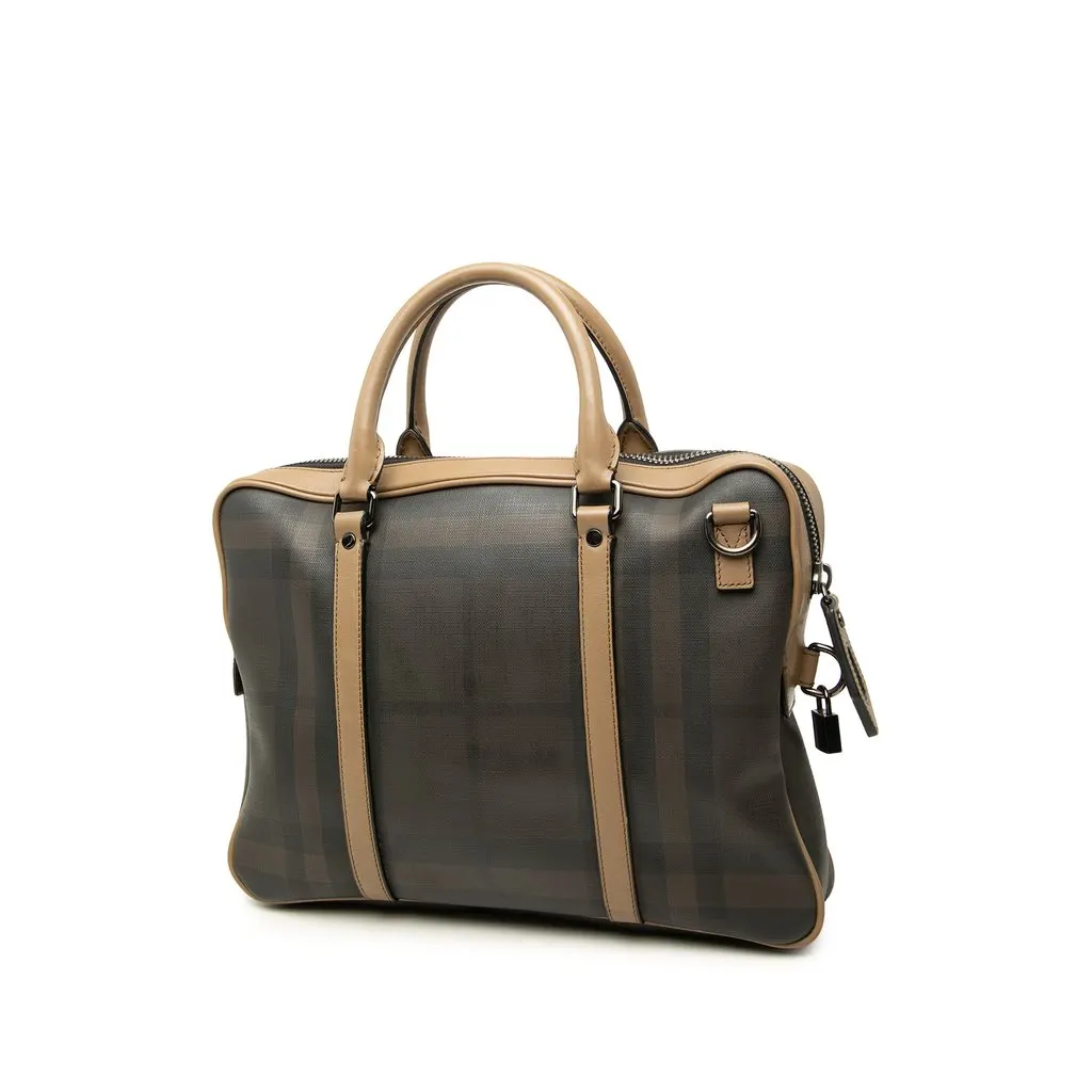 Burberry Smoke Check Coated Canvas Clinton Business Bag MultiColor Very good - Back View