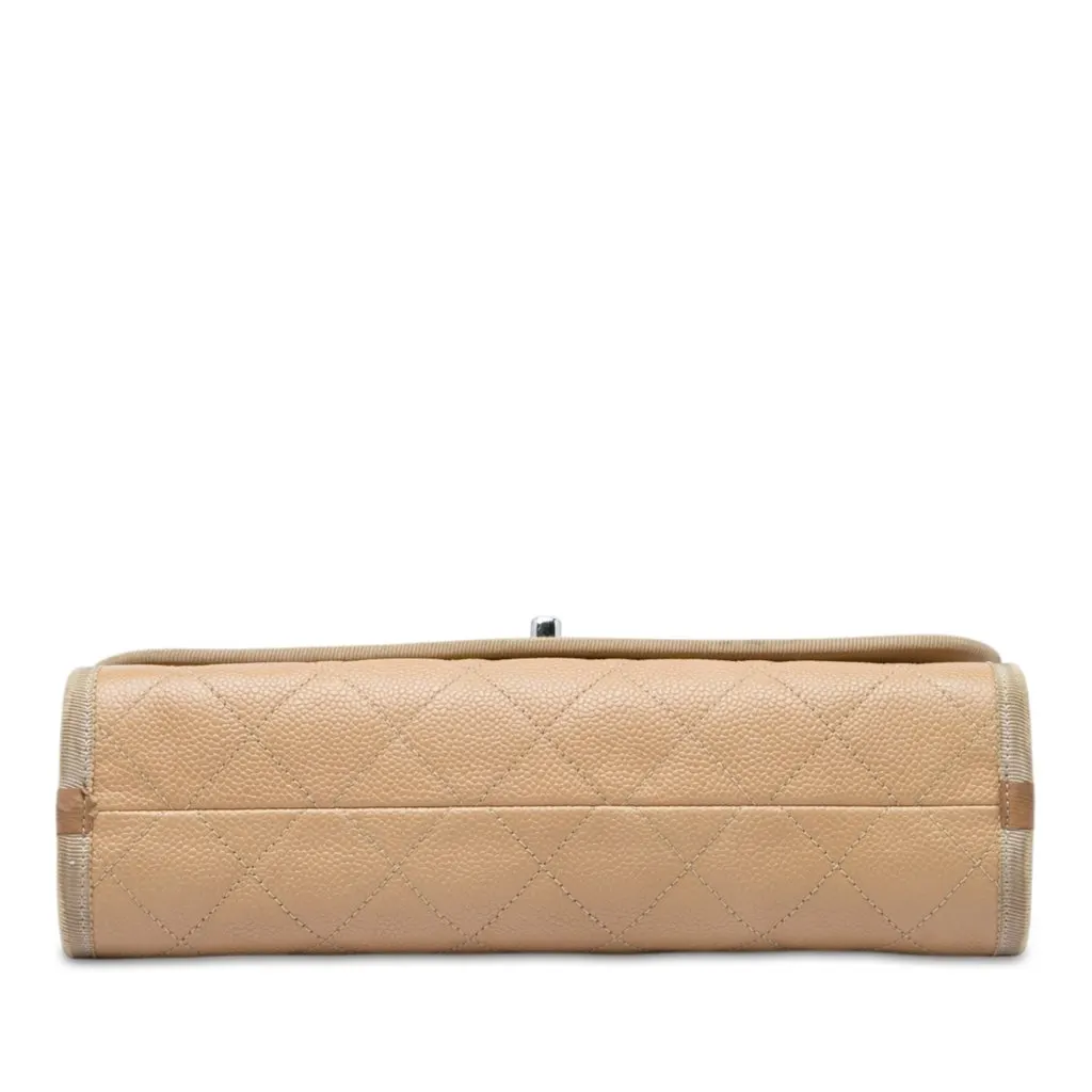 Chanel CC Bicolor Quilted Caviar and Grosgrain Top Handle Flap Beige Leather Very good - Inside View