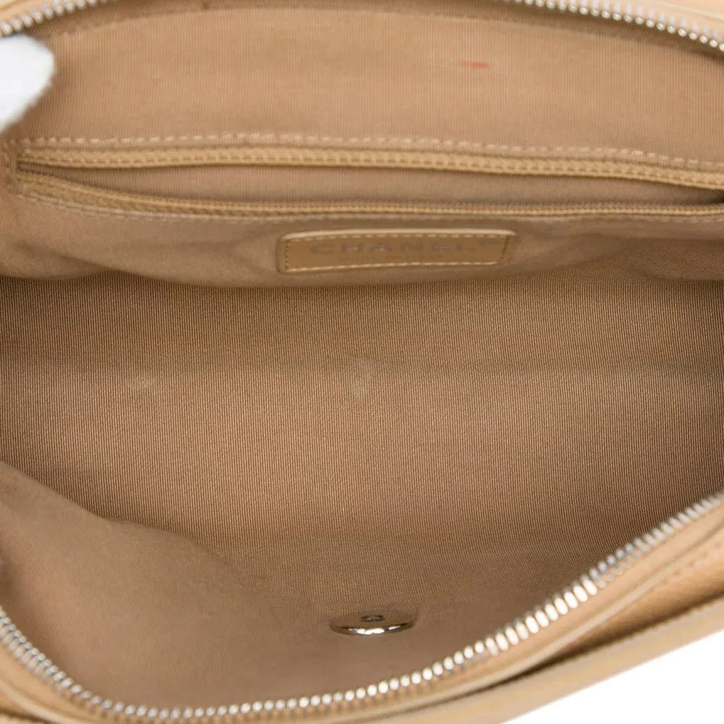 Chanel CC Bicolor Quilted Caviar and Grosgrain Top Handle Flap Beige Leather Very good - Model View
