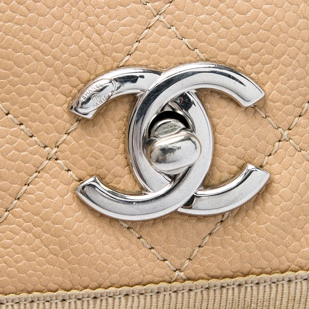 Chanel CC Bicolor Quilted Caviar and Grosgrain Top Handle Flap Beige Leather Very good - Box View