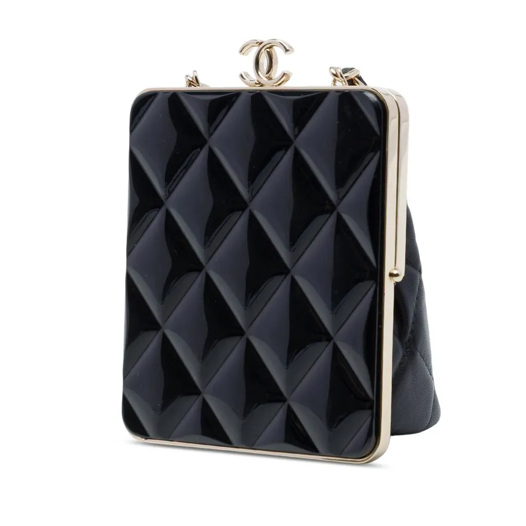 Chanel CC Quilted Acrylic and Lambskin Evening Clutch With Chain Black Leather Very good - Back View