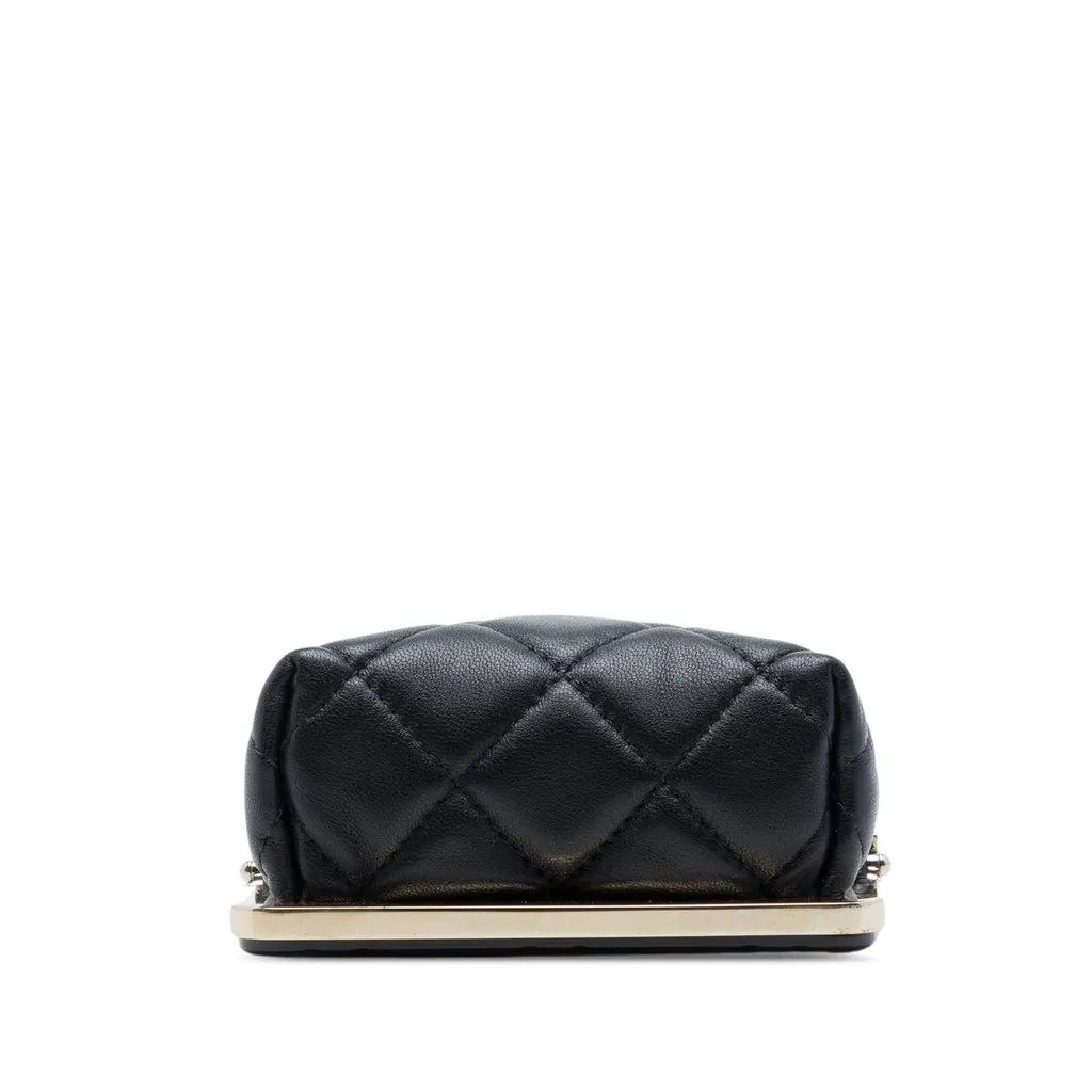 Chanel CC Quilted Acrylic and Lambskin Evening Clutch With Chain Black Leather Very good - Inside View