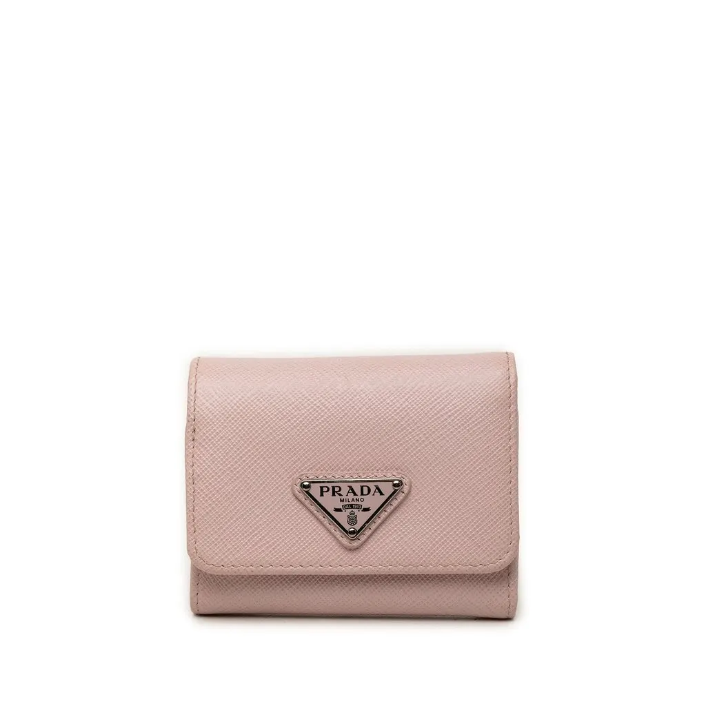 Prada Saffiano Trifold Small Wallet Pink Leather Very good - Front View