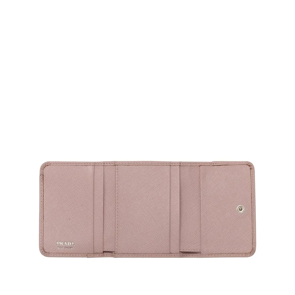 Prada Saffiano Trifold Small Wallet Pink Leather Very good - Model View