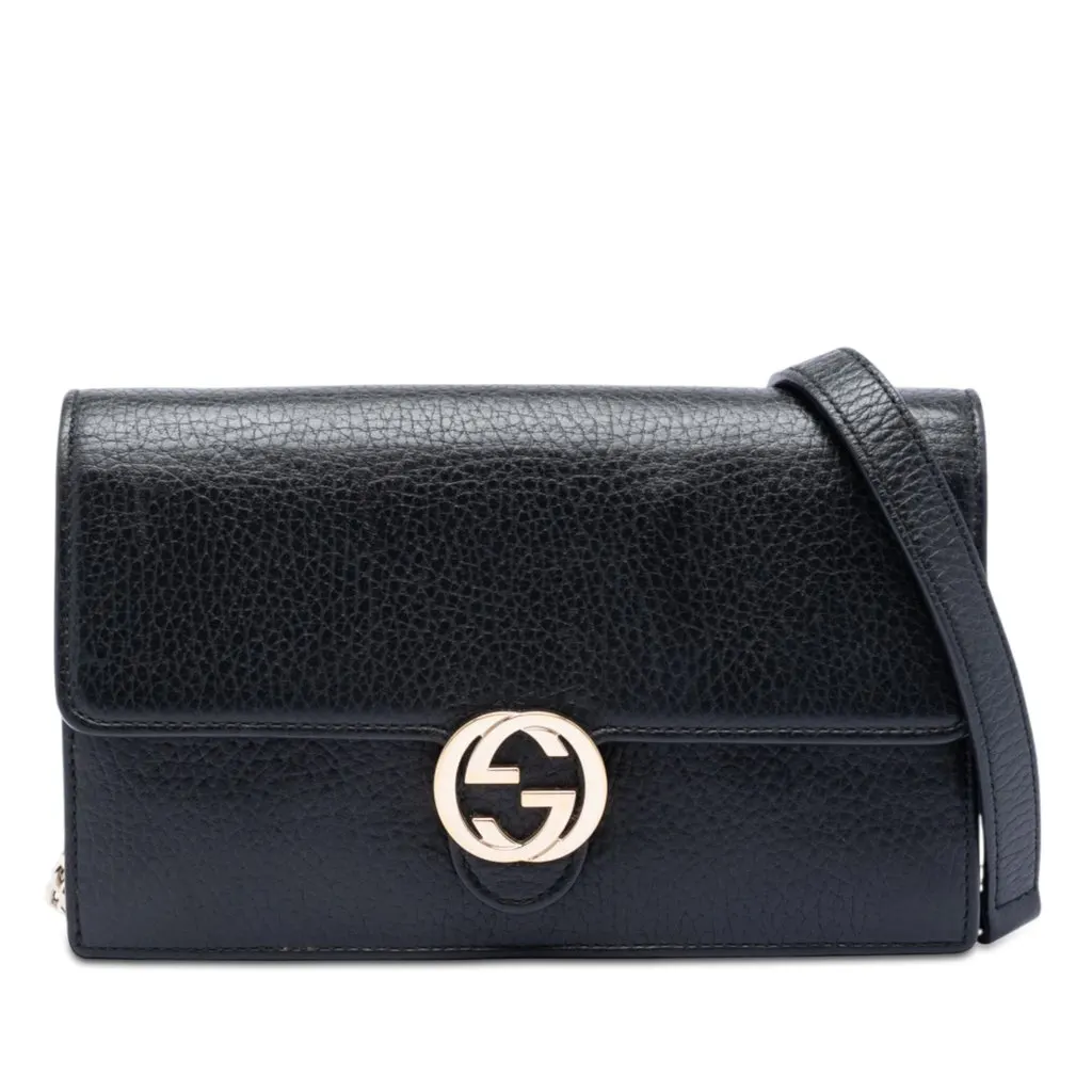Gucci Dollar Calfskin Interlocking G Wallet on Chain Black Leather Very good - Front View