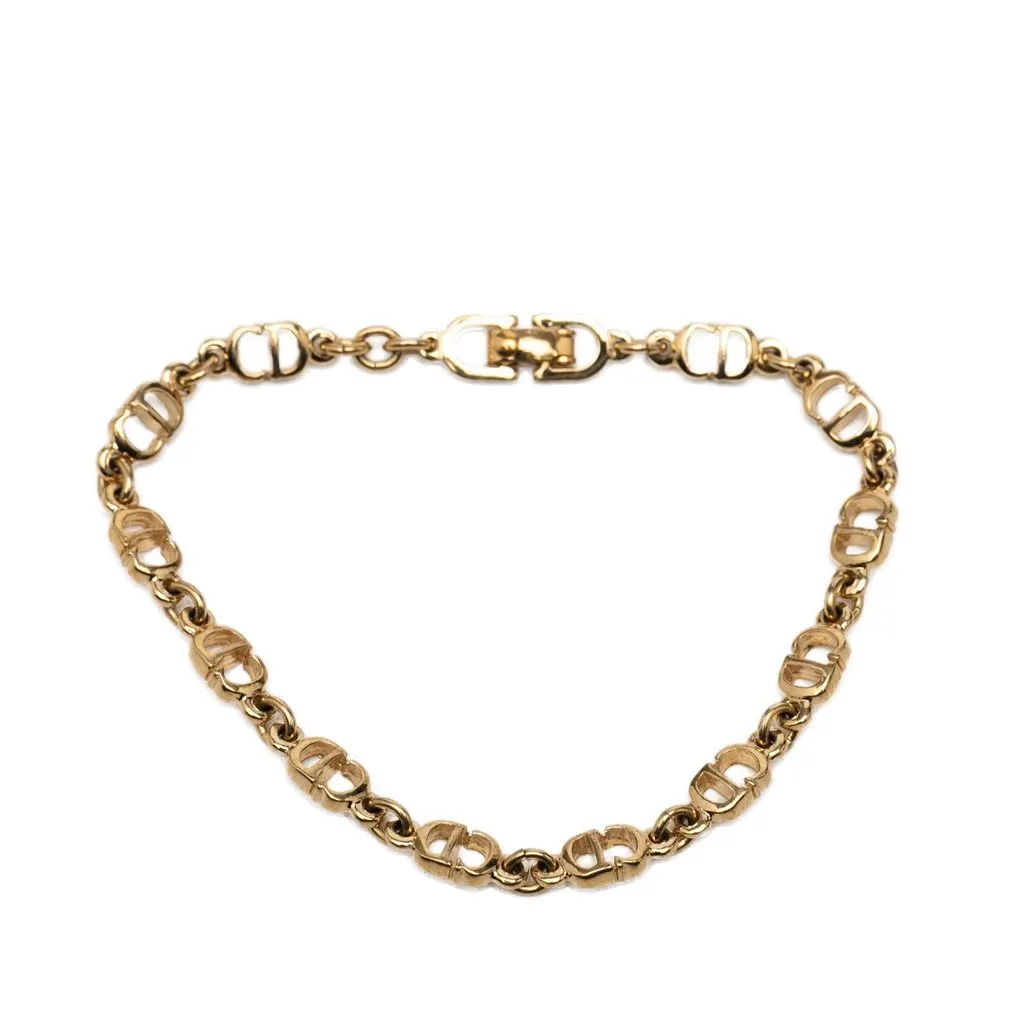 Dior Gold Plated CD Logo Chain Link Bracelet Gold Metal Very good - Front View