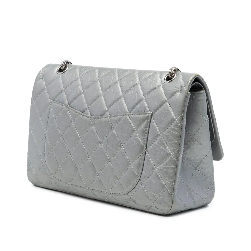 Chanel Quilted Metallic Aged Calfskin Reissue 2.55 Double Flap 227 Silver Leather Very good - Back View