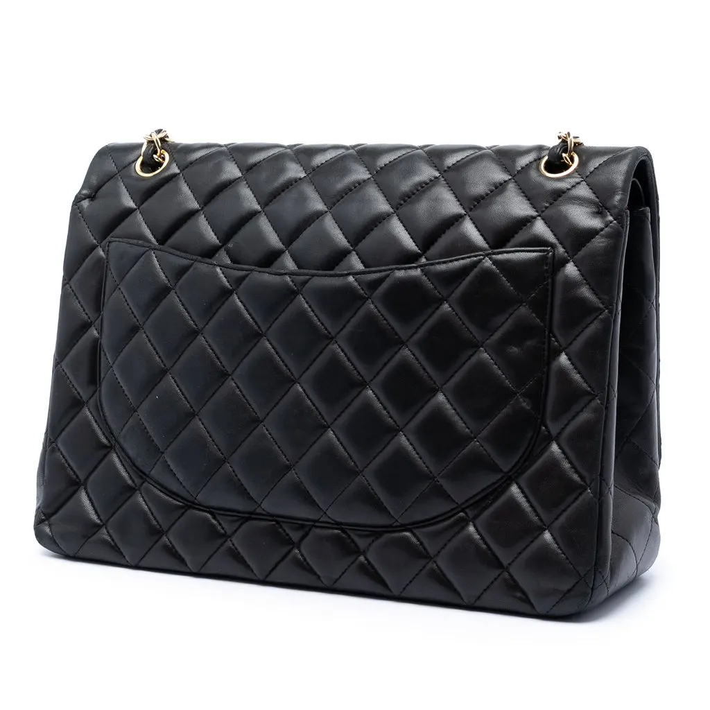 Chanel Maxi Classic Lambskin Double Flap Black Leather Very good - Back View