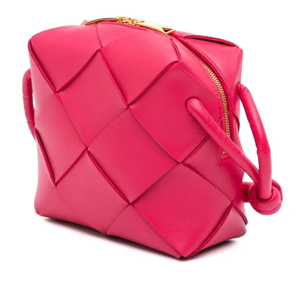 Bottega Veneta Mini Lambskin Intrecciato Cassette Camera Bag Pink Leather Very good - Back View