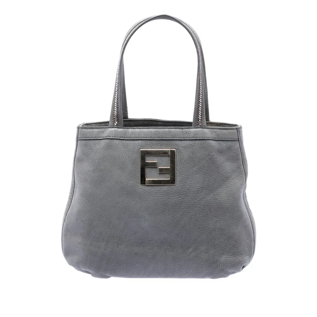 Fendi Nubuck FF Chains Tote Grey Leather Very good - Front View