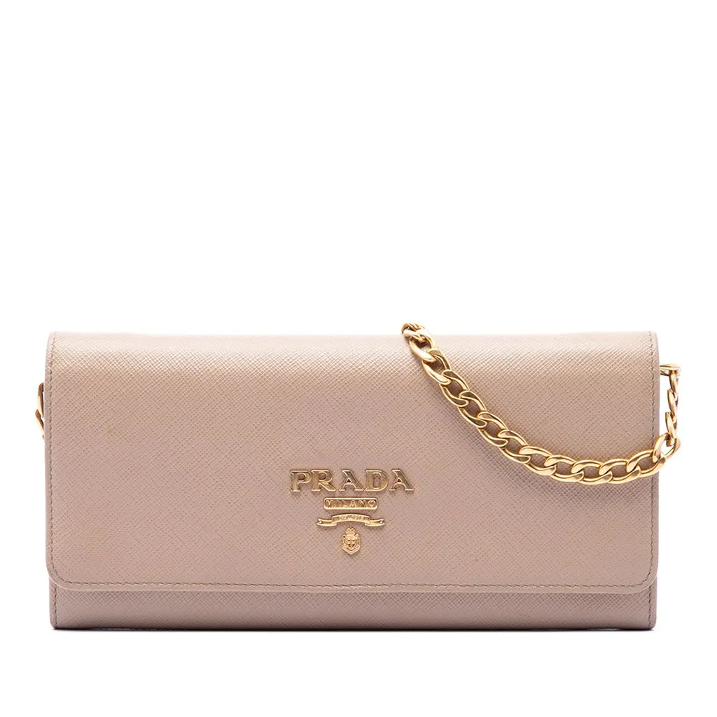 Prada Saffiano Wallet on Chain Beige Leather Good - Front View