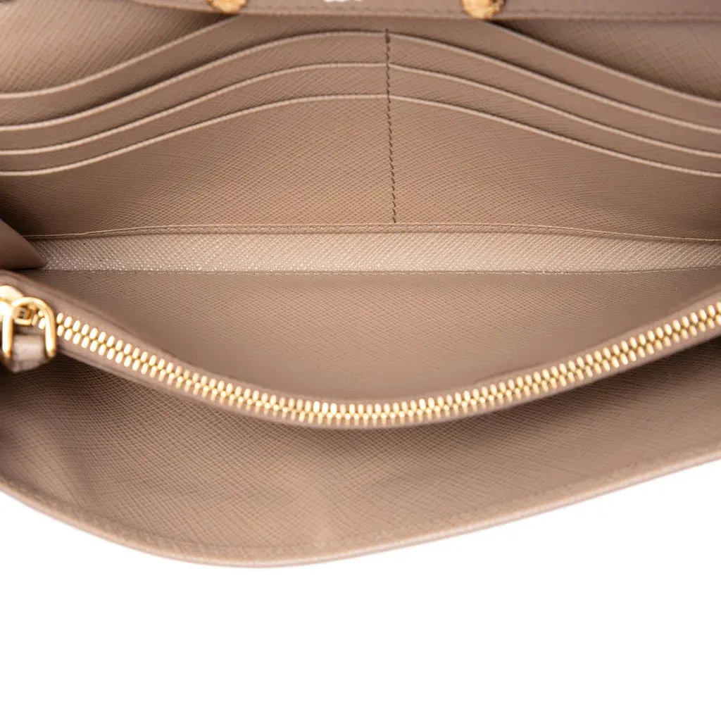 Prada Saffiano Wallet on Chain Beige Leather Good - Model View