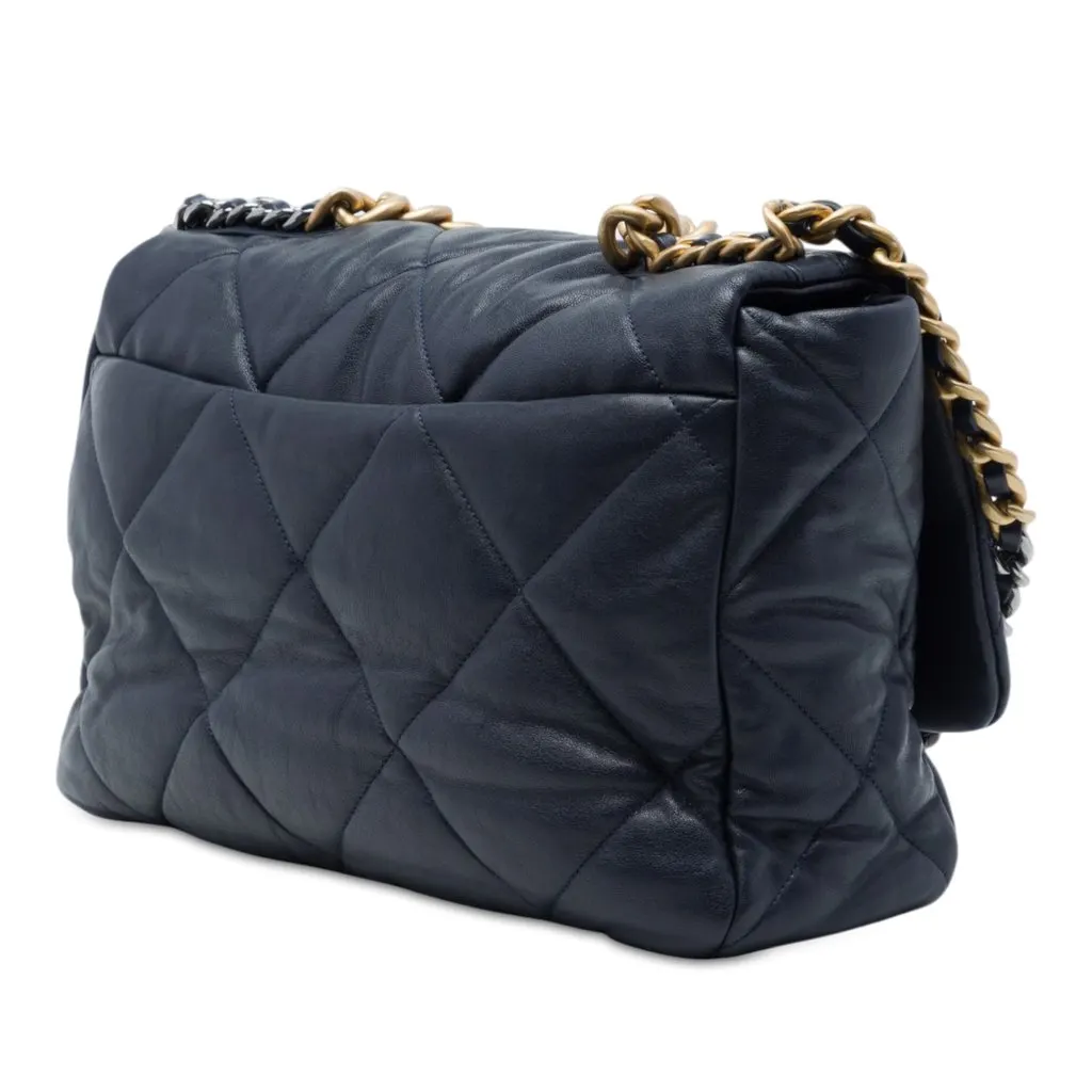 Chanel Maxi Lambskin 19 Flap Blue Leather Very good - Back View