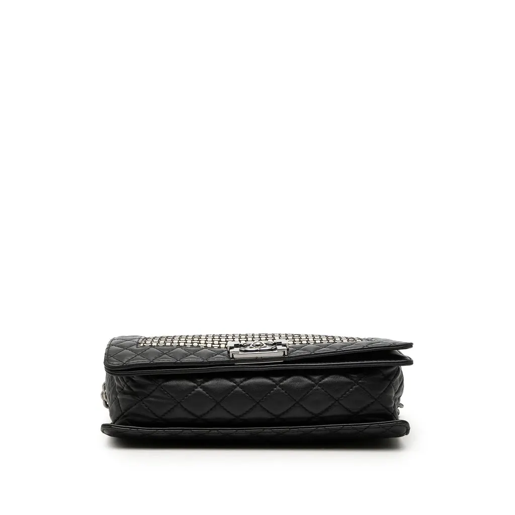 Chanel Medium Woven Calfskin Boy Reverso Flap Black Leather Very good - Inside View