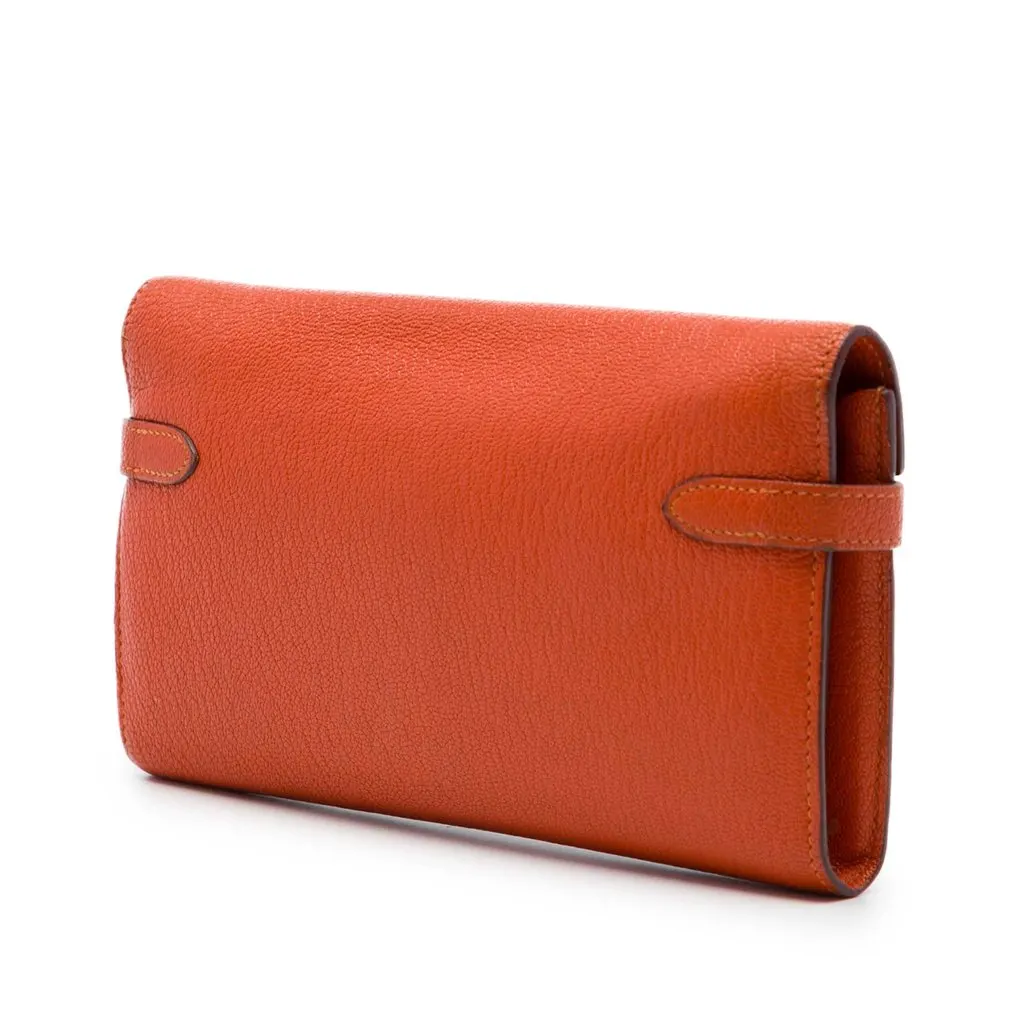 Hermès Chevre Mysore Kelly Longue Wallet Orange Leather Very good - Back View