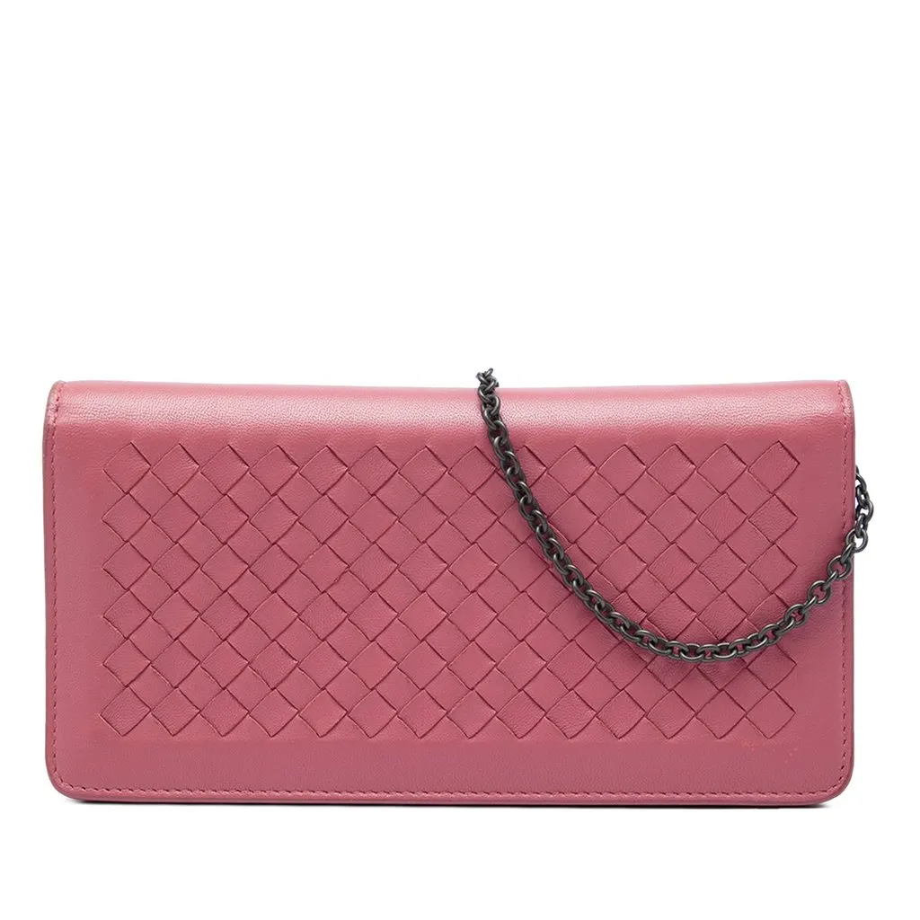 Bottega Veneta Nappa Intrecciato Continental Wallet on Chain Pink Leather Good - Front View