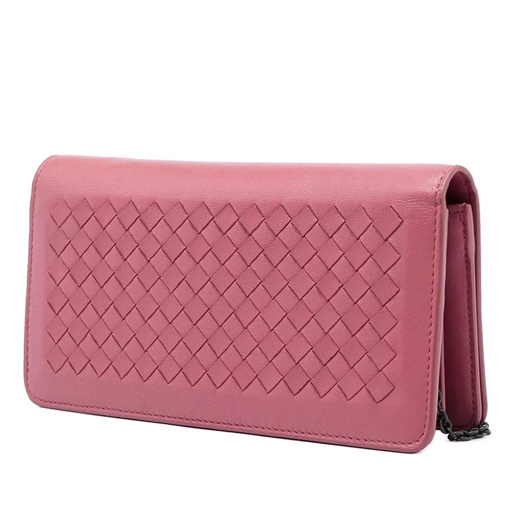 Bottega Veneta Nappa Intrecciato Continental Wallet on Chain Pink Leather Good - Back View