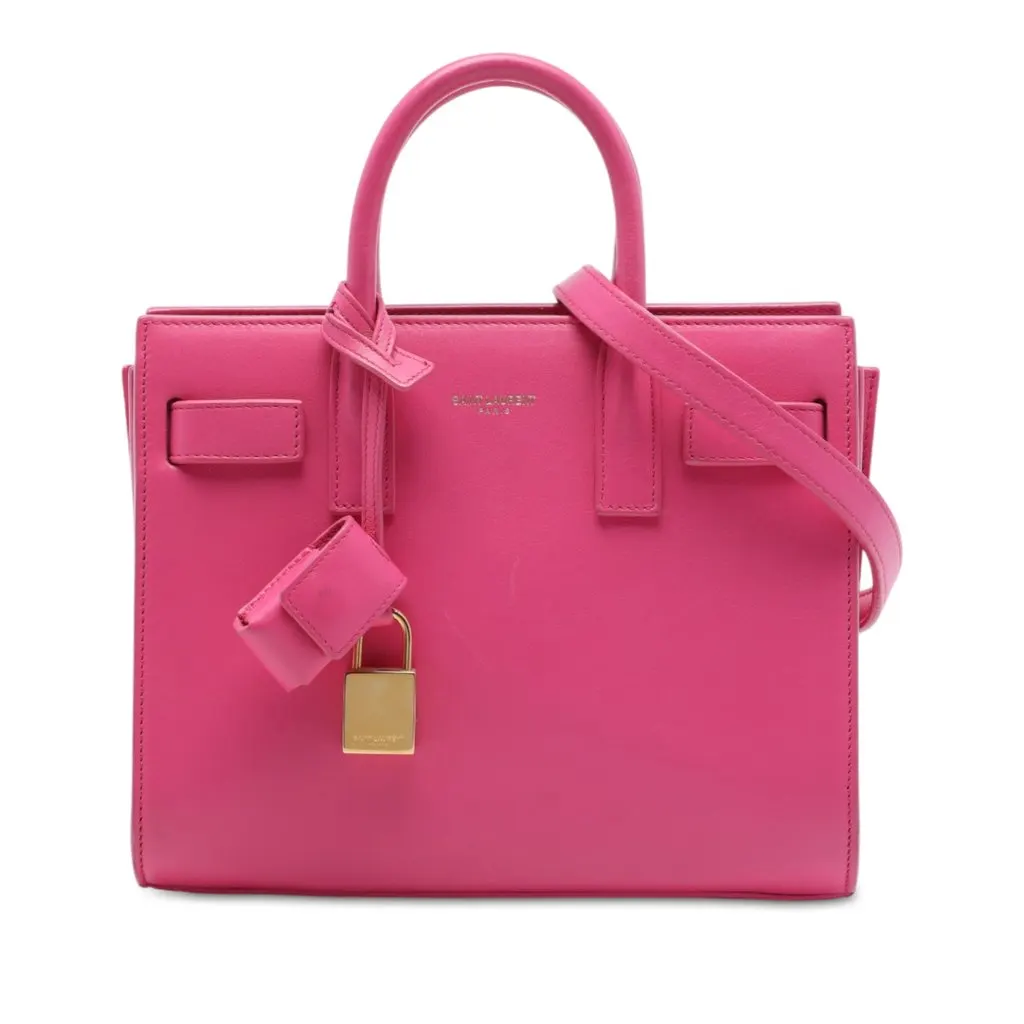 Saint Laurent Nano Leather Sac De Jour Satchel Pink Leather Very good - Front View