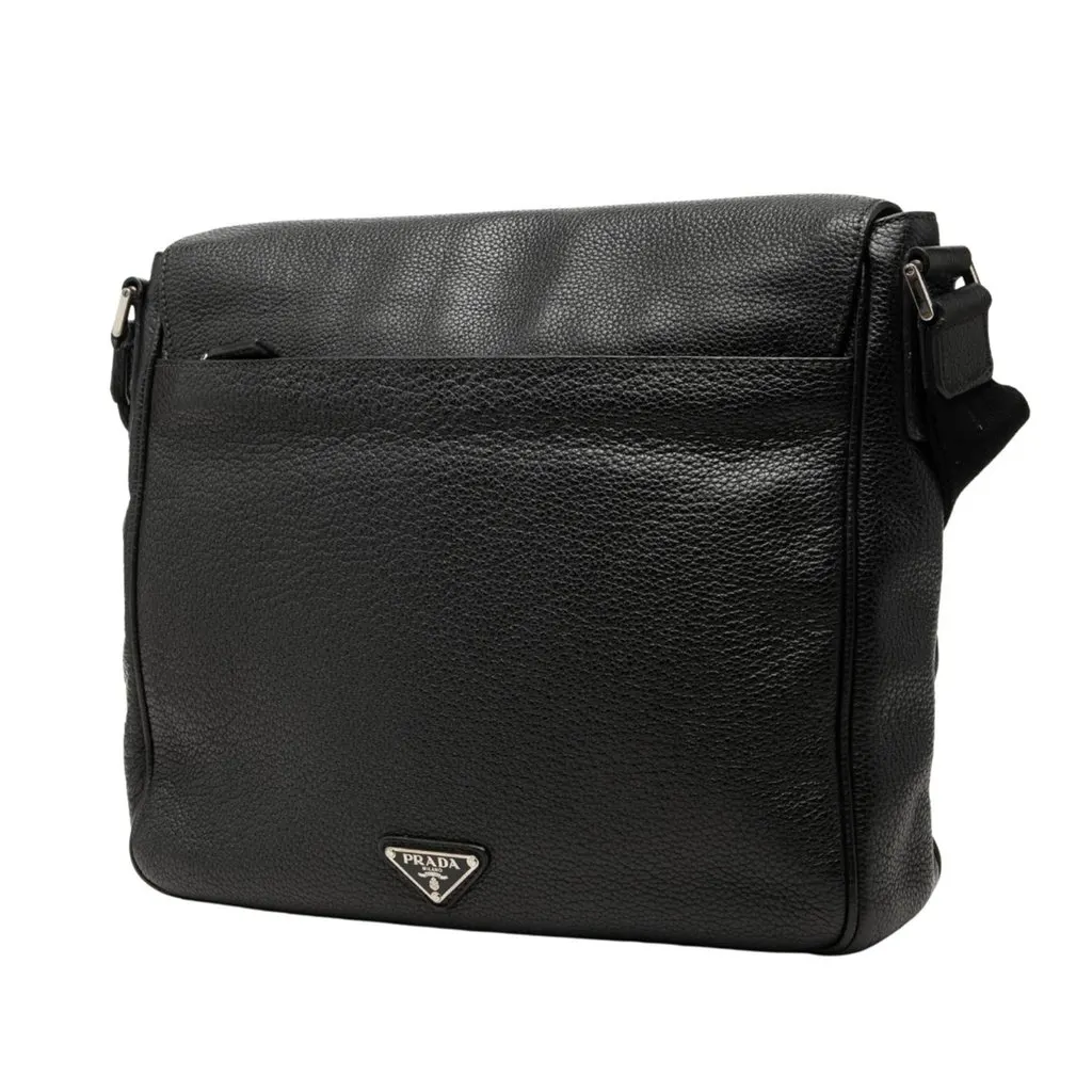 Prada Vitello Phenix Flap Crossbody Black Leather Very good - Back View