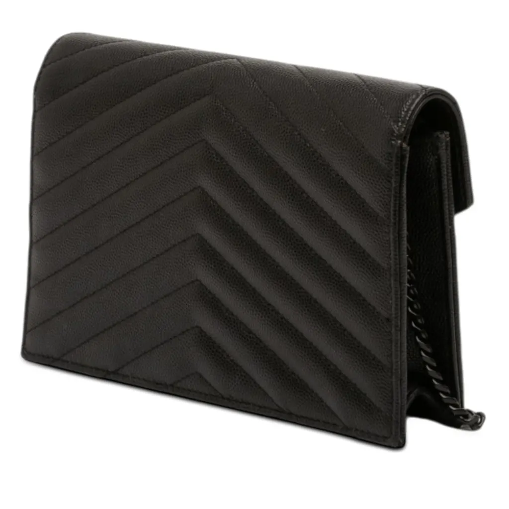 Saint Laurent Grain De Poudre Cassandre Monochrome Envelope Chain Wallet Black Leather Very good - Back View