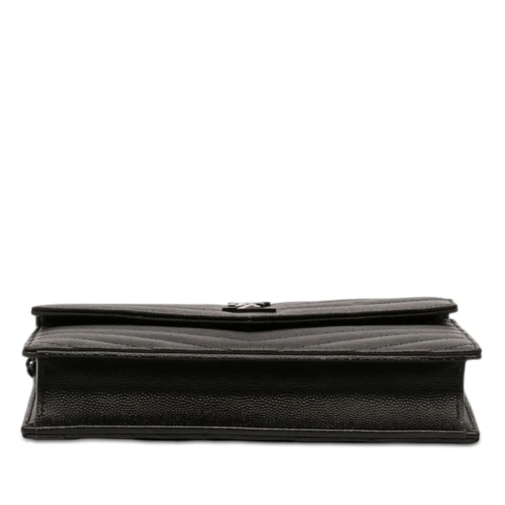 Saint Laurent Grain De Poudre Cassandre Monochrome Envelope Chain Wallet Black Leather Very good - Inside View