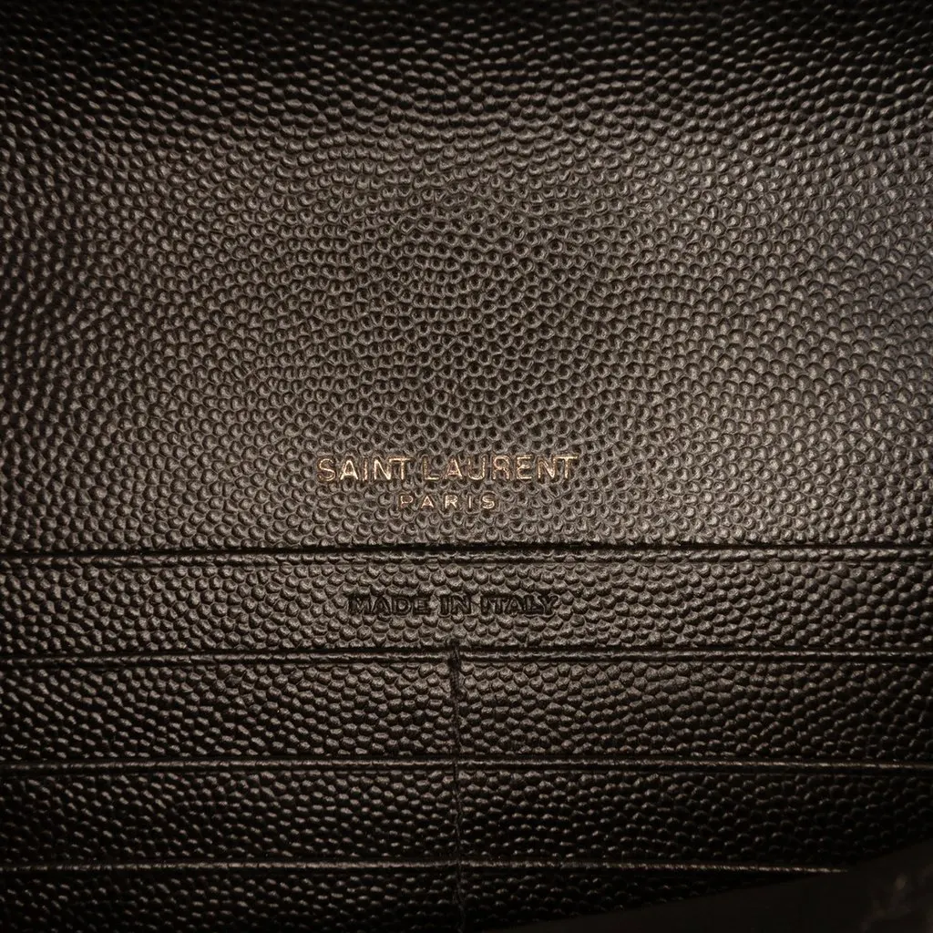 Saint Laurent Grain De Poudre Cassandre Monochrome Envelope Chain Wallet Black Leather Very good - Box View